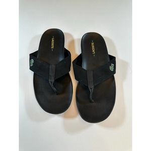Lacoste Leather and Canvas Men's Flip-Flops, Black, US Size 11